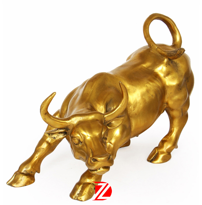 Brass wall street bull statue